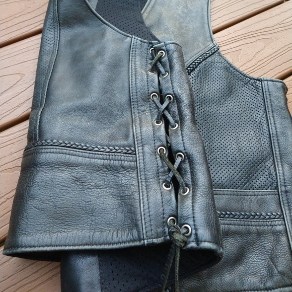 FOX CREEK LEATHER motorcycle vest lace up moto 50 (N6) - Picture 7 of 15